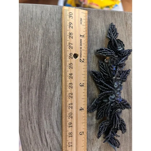 Vintage Black Beaded Hair Barrette Floral Sequin French Clip Accessory - Picture 3 of 5